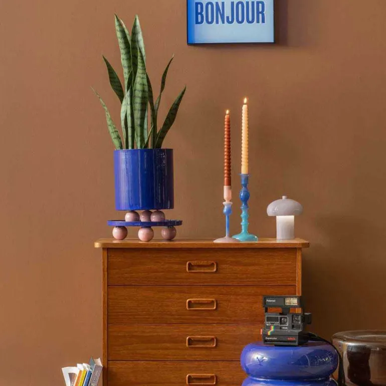 Plateau rond en métal Double Funky Large (Bleu et rose)