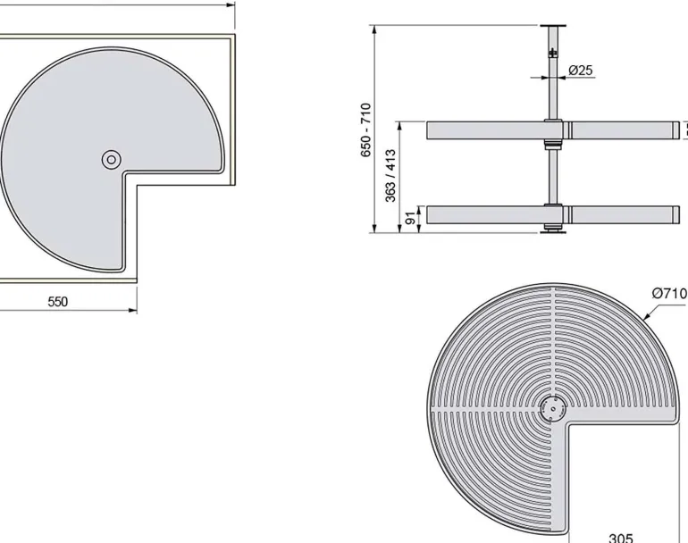 Plateau tournant blanc 2 niveaux pour module de cuisine Shelvo (Pour module de 80 cm)
