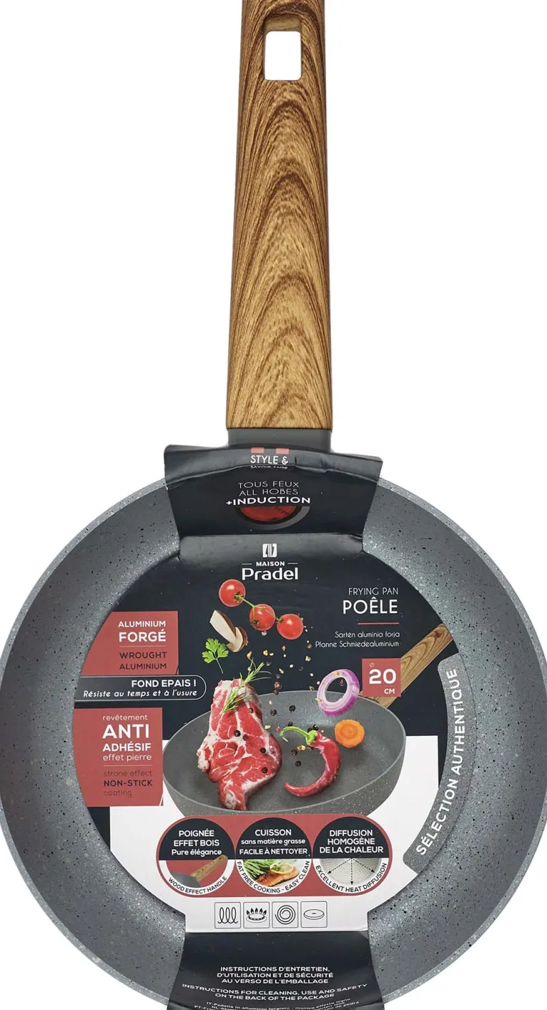Poele en aluminium forgé manche effet bois (20 cm)
