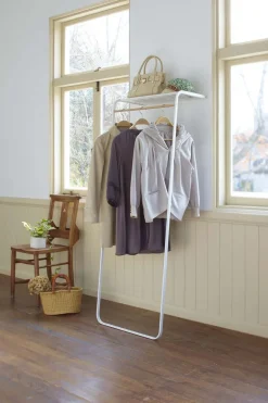 Porte-manteau tour inclinée avec étagère (Blanc)