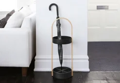 Porte parapluies bois et métal Hub (Noir/Noyer)