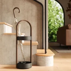 Porte parapluies bois et métal Hub (Noir/Noyer)