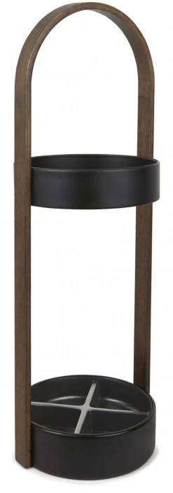Porte parapluies bois et métal Hub (Noir/Noyer)