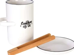 Pot à cornichon avec soucoupe et pince