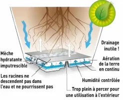 Pot en plastique rond avec réserve d'eau 35 cm Eva (Blanc)