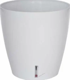 Pot en plastique rond avec réserve d'eau 35 cm Eva (Blanc)