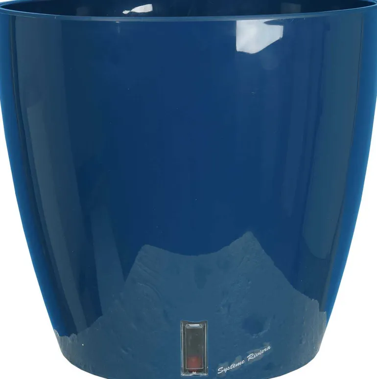 Pot en plastique rond avec réserve d'eau 35 cm Eva (Bleu)