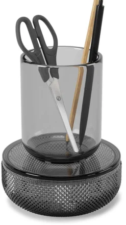 Pot en verre avec couvercle bougeoir intégré Allira (Gris fumé)