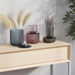 Pot en verre avec couvercle bougeoir intégré Allira (Gris fumé)