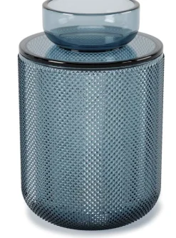 Pot en verre avec couvercle bougeoir intégré Allira (Bleu)