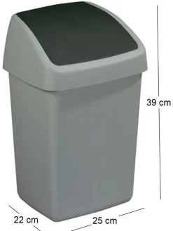 Poubelle grise avec couvercle basculant Delta (10 litres)