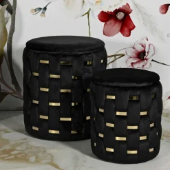Pouf avec rangement intégré Shanty (Lot de 2) (Noir et doré)