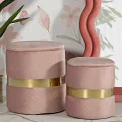 Pouf avec rangement intégré Sheffild (Lot de 2) (Rose et doré)