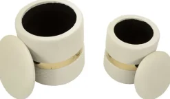 Pouf avec rangement intégré Sheffild (Lot de 2) (Crème et doré)