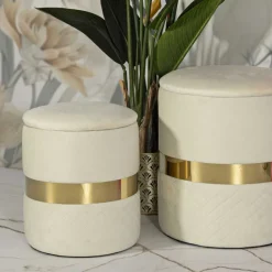Pouf avec rangement intégré Sheffild (Lot de 2) (Crème et doré)