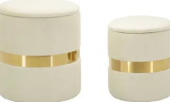 Pouf avec rangement intégré Sheffild (Lot de 2) (Crème et doré)