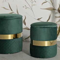 Pouf avec rangement intégré Sheffild (Lot de 2) (Vert et doré)