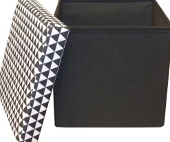 Pouf coffre carré pliable scandinave (Noir)