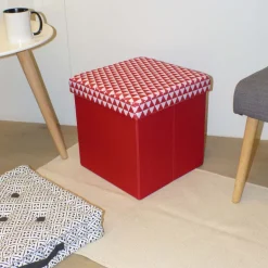 Pouf coffre carré pliable scandinave (Rouge)
