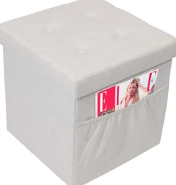 Pouf coffre pliable avec range magazines (Gris blanc)