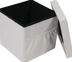 Pouf coffre pliable avec range magazines (Gris blanc)