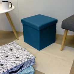 Pouf coffre pliable Oxford (Bleu Canard)