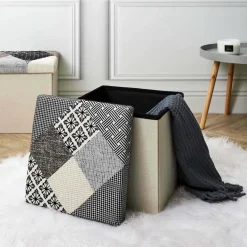 Pouf coffre pliable Patchwork gris