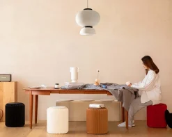 Pouf design en carton plié 35 cm (Blanc cassé)