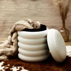 Pouf 2 en 1 en tissu bouclette Freya