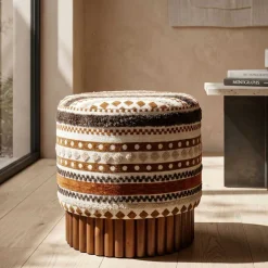Pouf en tissu avec pieds en bois Ethnic (Modèle 2)