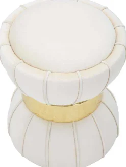 Pouf en tissu avec surpiqures Flower 40 x 44 cm (Crème)