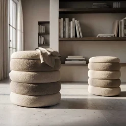 Pouf en tissu 2 en 1 Nordic (Set de 2) (Beige et crème)