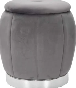 Pouf en tissu et métal 2 en 1 Paris 43 x 43 cm (Gris et Argent)