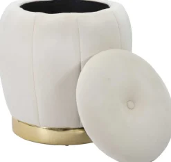 Pouf en tissu et métal 2 en 1 Paris 43 x 43 cm (Crème et Doré)