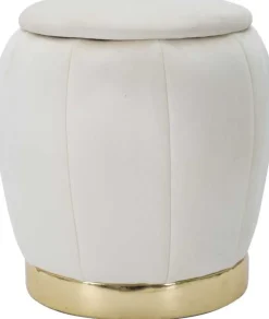Pouf en tissu et métal 2 en 1 Paris 43 x 43 cm (Crème et Doré)