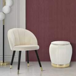 Pouf en tissu et métal 2 en 1 Paris 43 x 43 cm (Crème et Doré)