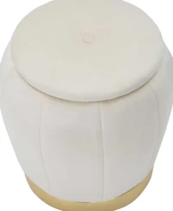 Pouf en tissu et métal 2 en 1 Paris 43 x 43 cm (Crème et Doré)