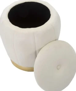 Pouf en tissu et métal 2 en 1 Paris 43 x 43 cm (Crème et Doré)