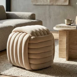 Pouf en tissu Softy 45 x 45 x 45 cm (Crème)