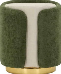 Pouf en tissu Two-Tone 40 x 50 cm (Vert - Marron clair et Doré)