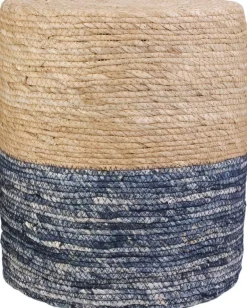 Pouf jonc de mer blue lagoon (Naturel et bleu)