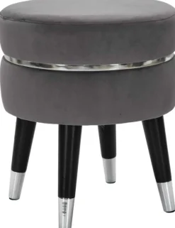 Pouf sur pieds en tissu Paris 35 x 40.5 cm (Gris - Noir et Argent)
