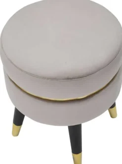 Pouf sur pieds en tissu Paris 35 x 40.5 cm (Gris - Noir et Doré)