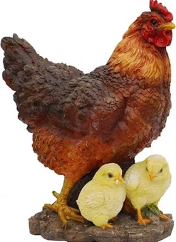 Poule avec ses poussins en résine 35 cm