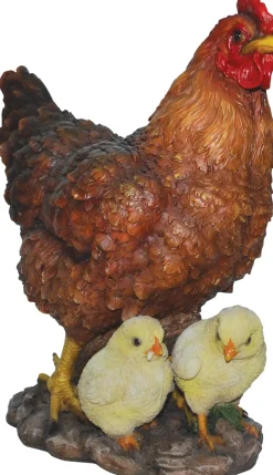 Poule avec ses poussins en résine 35 cm