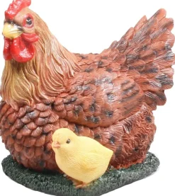 Poule couvant avec poussin en résine 17 x 23 x 19 cm (Brun)