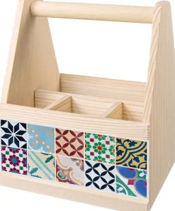 Range-couverts en bois avec motif imprimé (Carreaux de ciment)