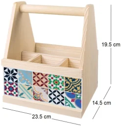 Range-couverts en bois avec motif imprimé (Carreaux de ciment)