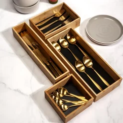 Rangement en bois pour tiroir fond noir (38 x 15 x 7 cm)