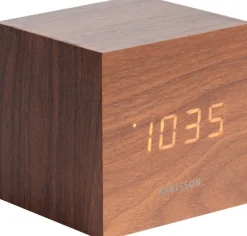Réveil en bois carré Cube (Bois foncé)